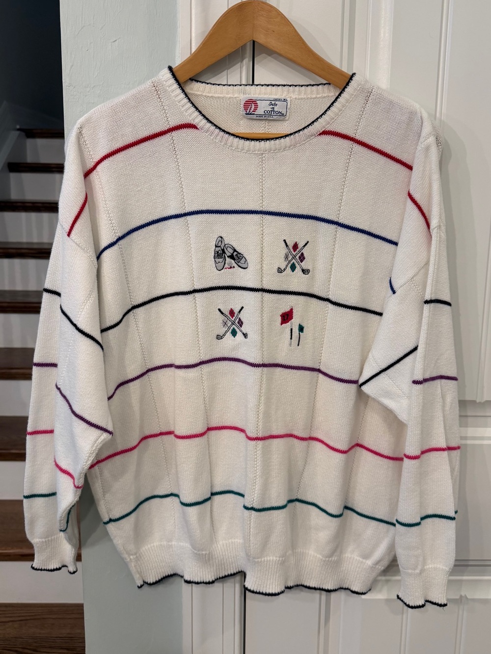 Vintage 1994 Isle of Cotton Golf Sweater Women’s XL Embroidered Made in USA